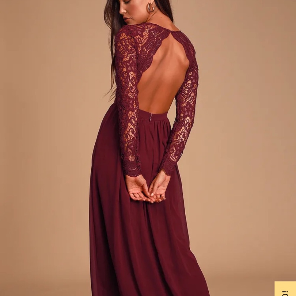 Awaken My Love Burgundy Long Sleeve Lace Maxi